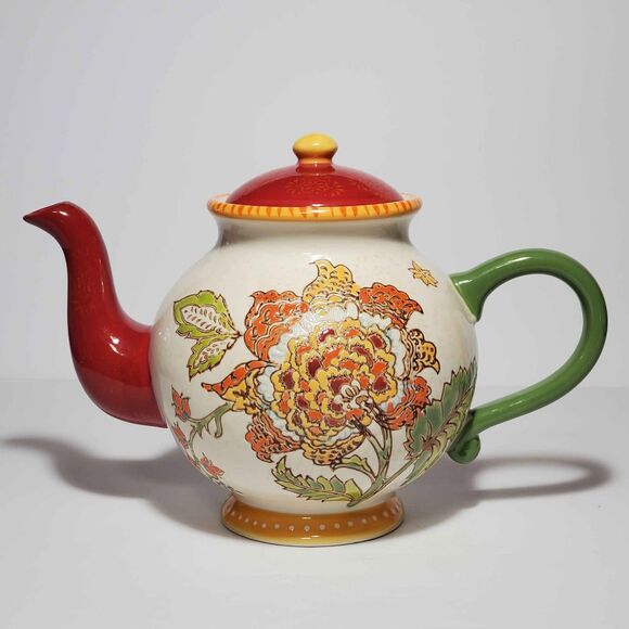 Artistic Accents Teapot Floral Orange - Picture 1 of 9